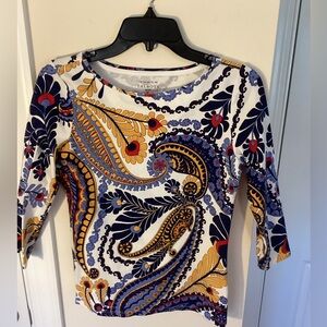 Talbots Long Sleeve Paisley Top - Blue, Yellow, Red, petite small.